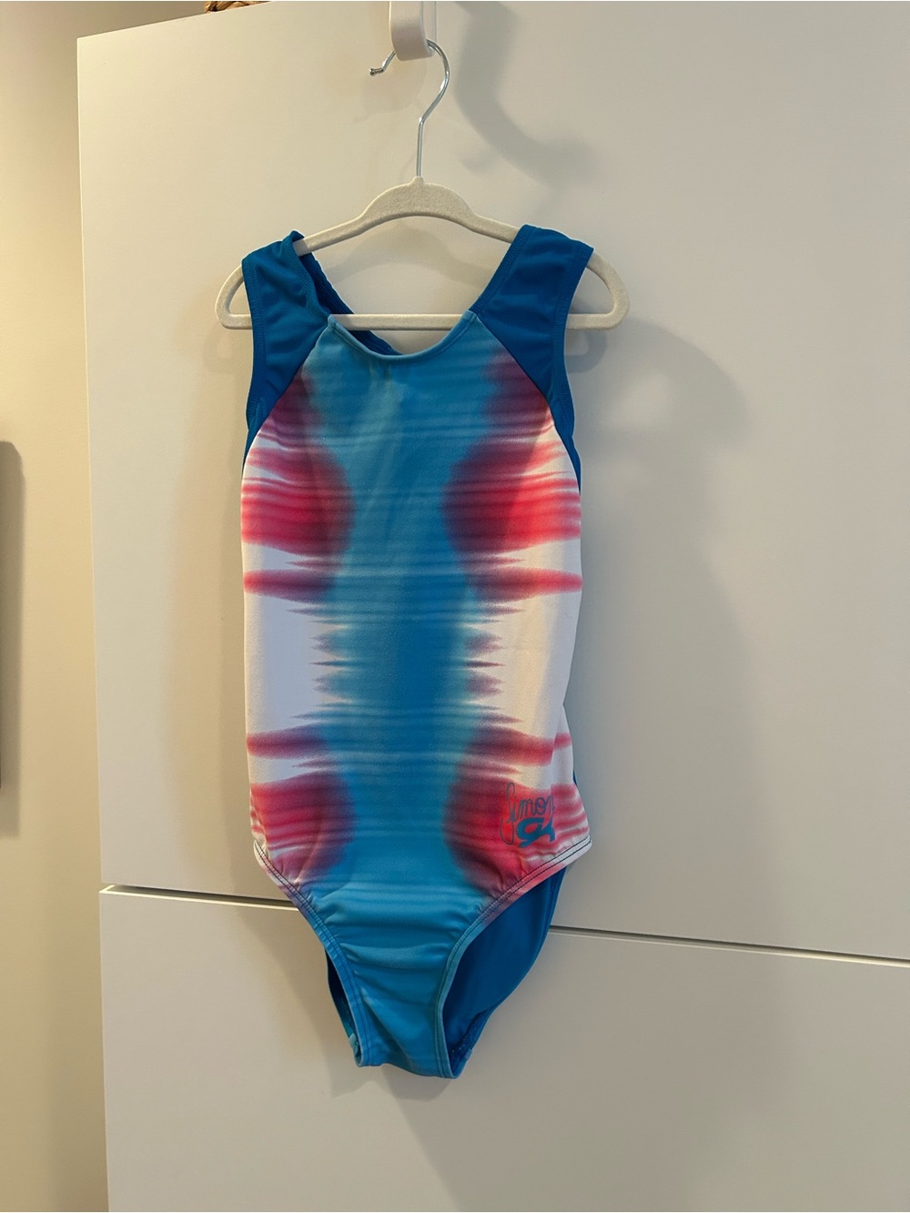 GK Simone Teal & Pink Gymnastics Leotard- Size CL (10/12)